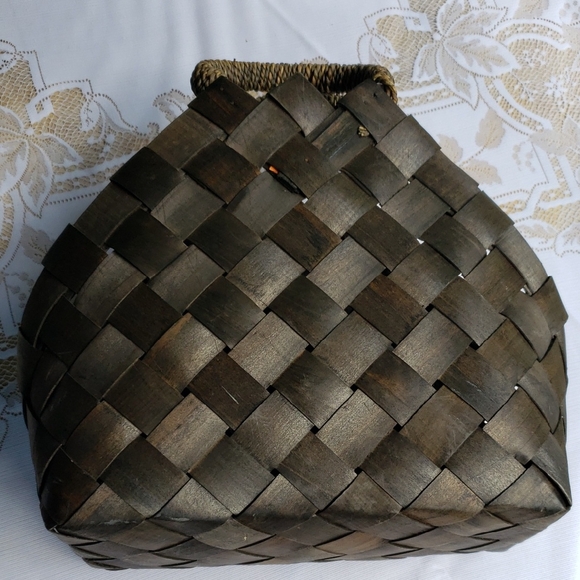 Vintage Woven Shopper Basket Bag 11 X 11 X 5